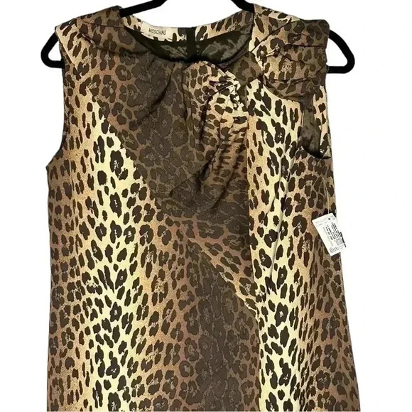 NWT Moschino Leopard Print Bow Wool Sheath Dress Size 8 - Picture 3 of 9